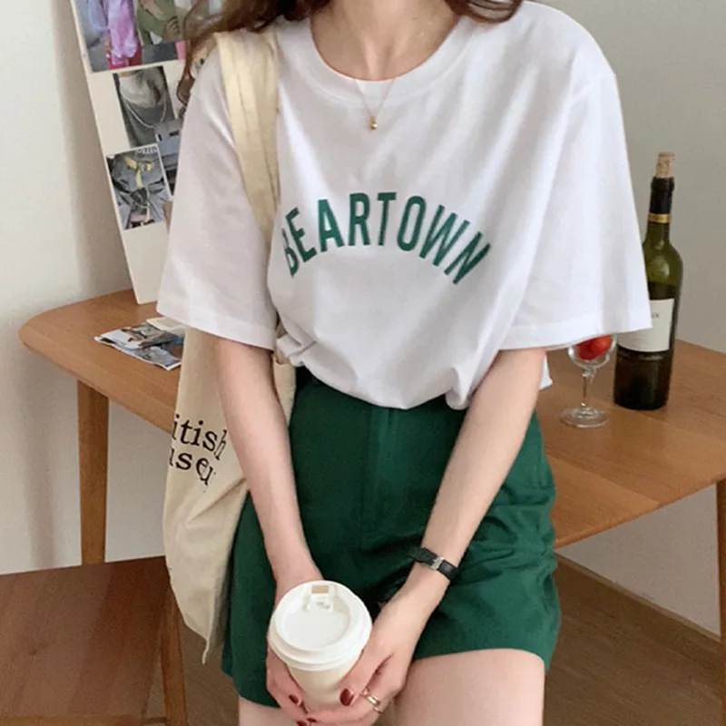 Футболка женская с коротким рукавом 4 цвета летняя свободная в Корейском стиле