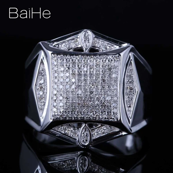 BAIHE Стерлинговое Серебро 925 0.6CT сертифицированное H/I круглая огранка с натуральными бриллиантами свадебное мужское модное Ювелирное кольцо