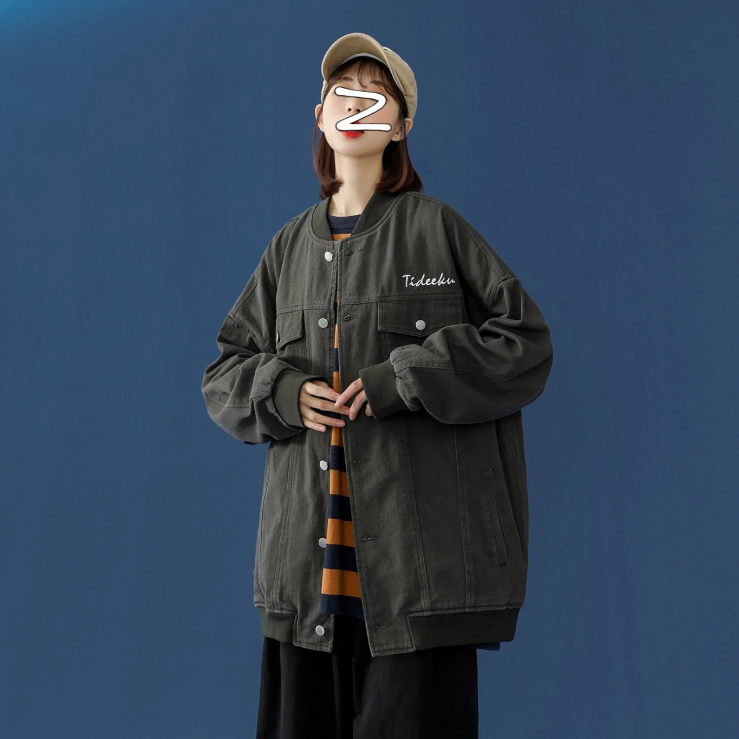 Женская джинсовая куртка оверсайз Повседневная Свободная синяя с отложным