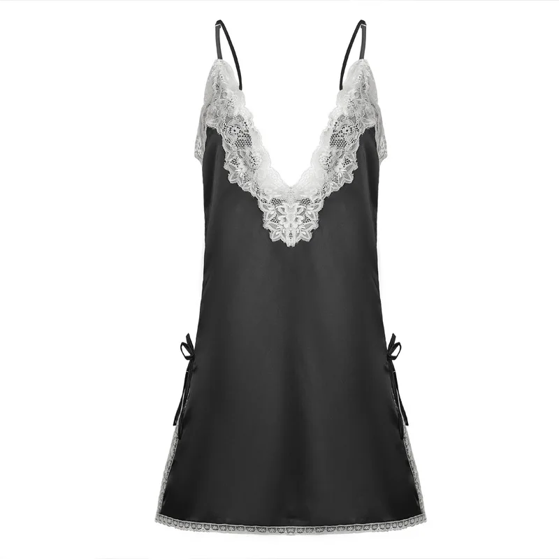 

New style sexy lingerie ladies sexy sling lace hollow nightdress mesh high slit embroidery pajamas