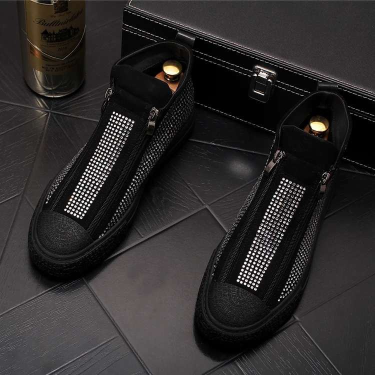 Роскошные дизайнерские новые мужские мокасины на молнии со стразами