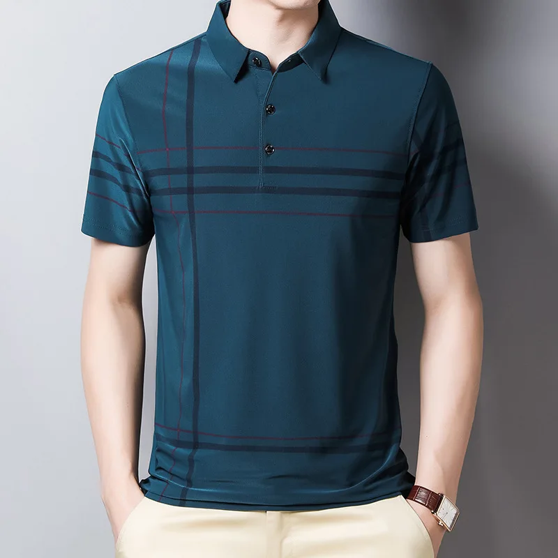 

Ymwmhu Fashion Slim Men Polo Shirt Black Short Sleeve Summer Thin Shirt Streetwear Striped Male Polo Shirt for Korean Clothing