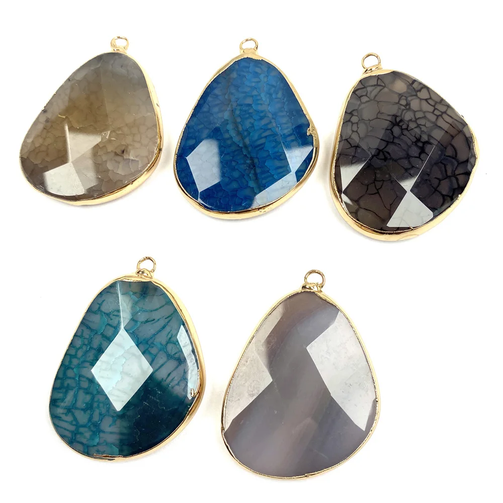 

Natural Stone Pendant Stripe Agates Irregular Shape Faceted Charms For Jewelry Making DIY Bracelet Necklace Earring Accessories