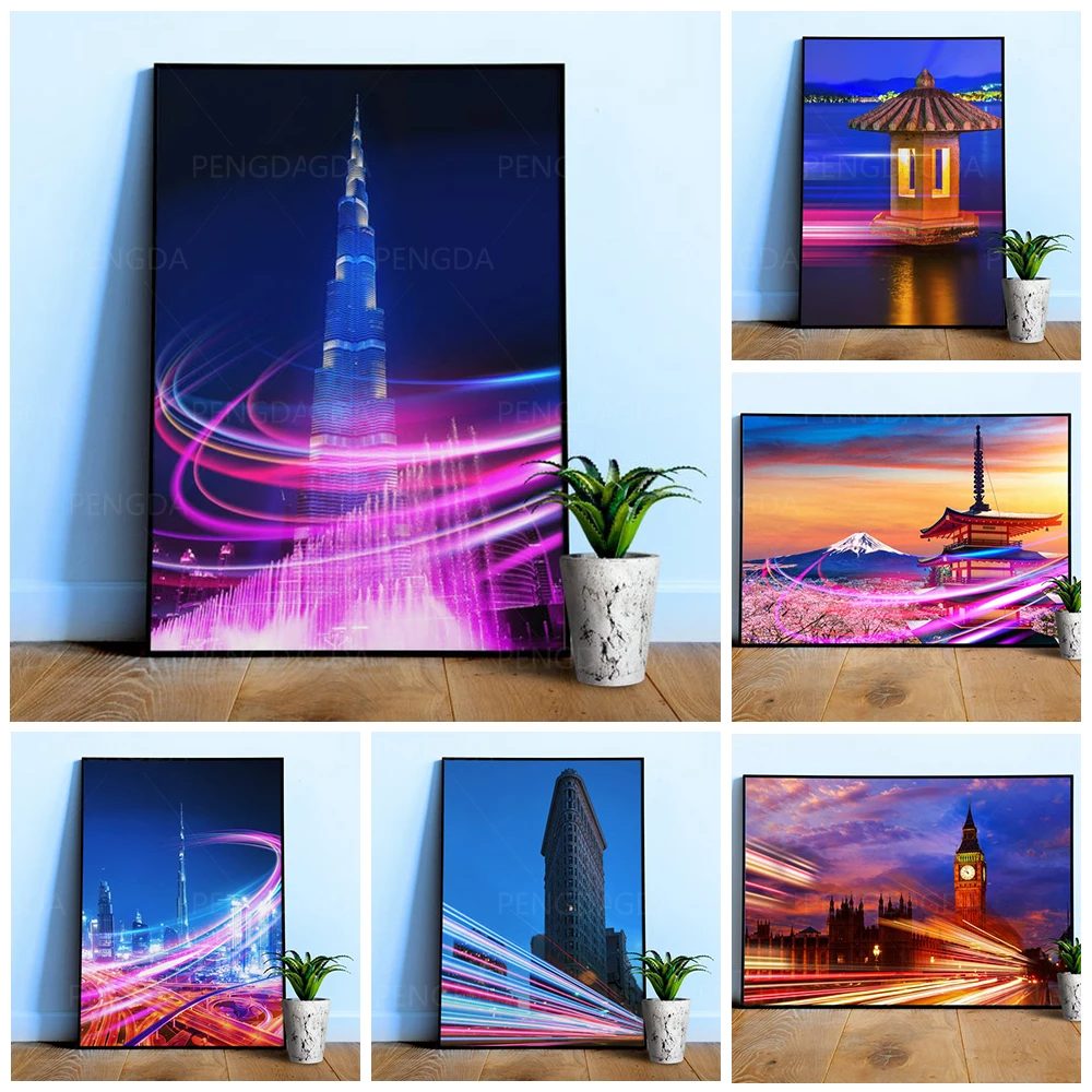 

Canvas HD Prints Painting Wall Art Landscape Poster Modern Home Decoration Synthwave Neon City Modular Pictures For Living Room