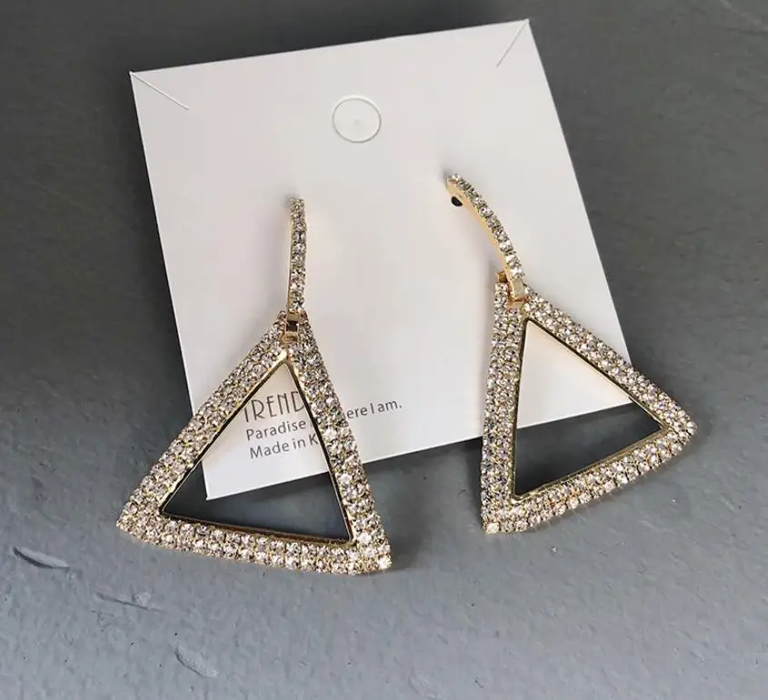Женские серьги-гвоздики с кристаллами Hyperbole большие геометрические треугольные