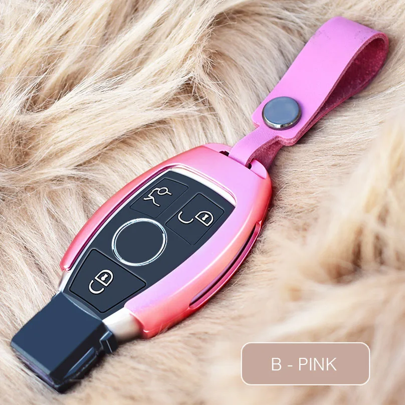 B - Pink Алюминиевый чехол для ключей, зеркальная крышка, брелок, корпус, держатель, брелок для Mercedes Benz A B R G Class GLK gla W204 W251 W463 W176 - Название цвета: B - Pink