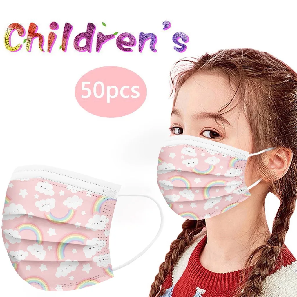 

50PC Child Mask Lovely Print Children's Mask Disposable Face Mask Industrial 3 Ply Ear Loop Anti-Dust Pollution Cartoon Masks