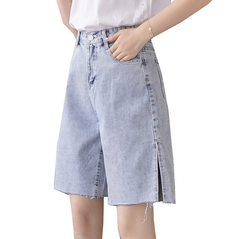 

Woman Shorts Jeans High Waist 2021 Summer For Clothes Wide Leg Denim Clothing Blue Streetwear Fashion Vintage Baggy Pants
