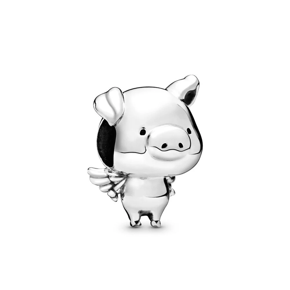 Аутентичные 925 стерлингового серебра бисера Пиппо Летающий свинья очарование Fit
