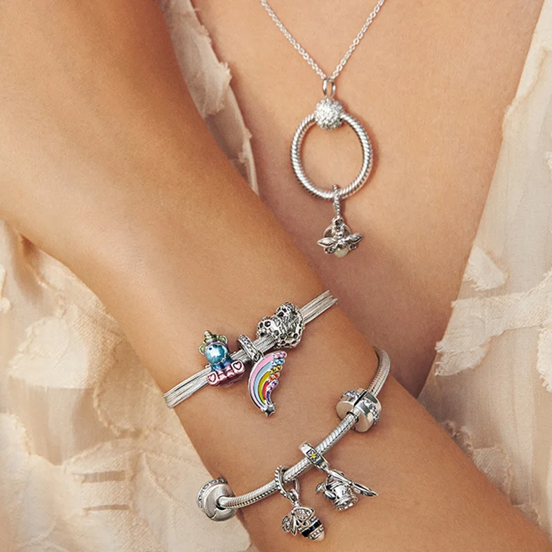 

Hot 925 Silver Colorful Rainbow Unicorn Bruno Charm Fit For Pandora Bracelet Jewelry Necklace