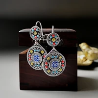 new retro kazakh silver gold plated color stone dangle earrings east national style tribal earrings fashion indian party jewelry