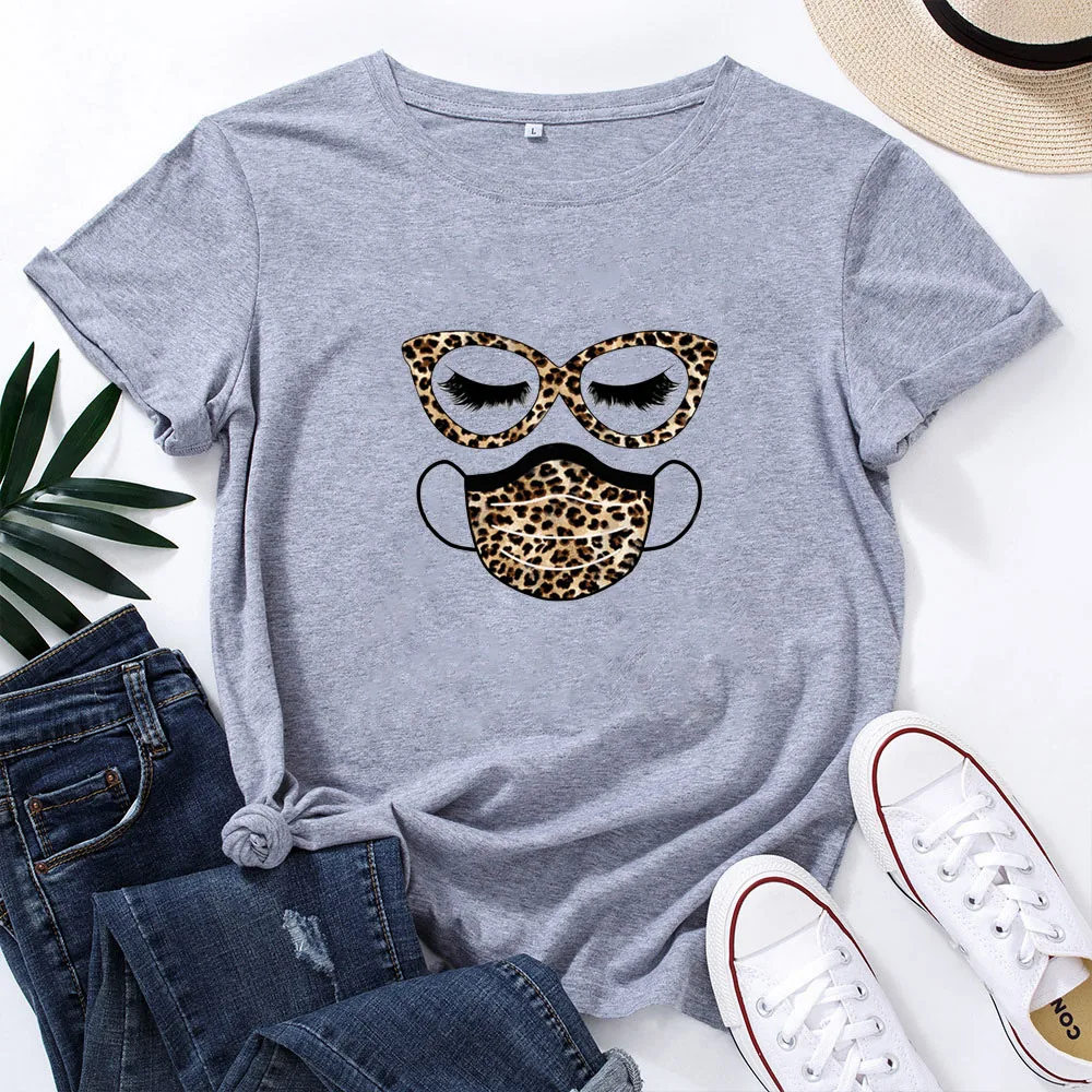 

Leopard Print Glasses Mask Pattern Women T Shirt Cotton T-shirts Women Cotton O-neck Tshirt Casual Tee Shirt Femme