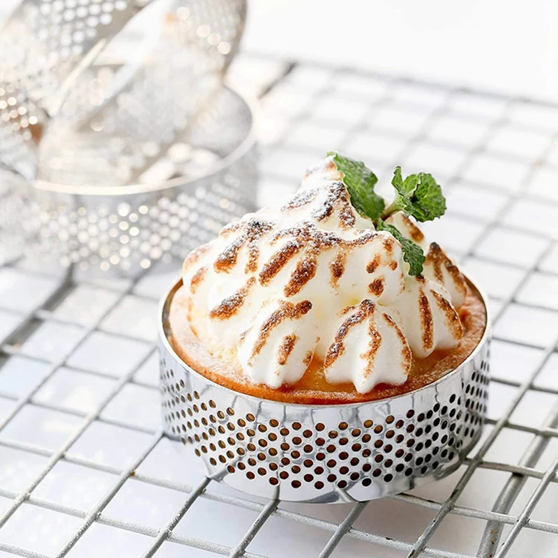 

5 Pcs Circular Porous Tart Ring Bottom Tower Pie Cake Mould Baking Tools Heat-Resistant Perforated Cake Mousse Ring, 8cm