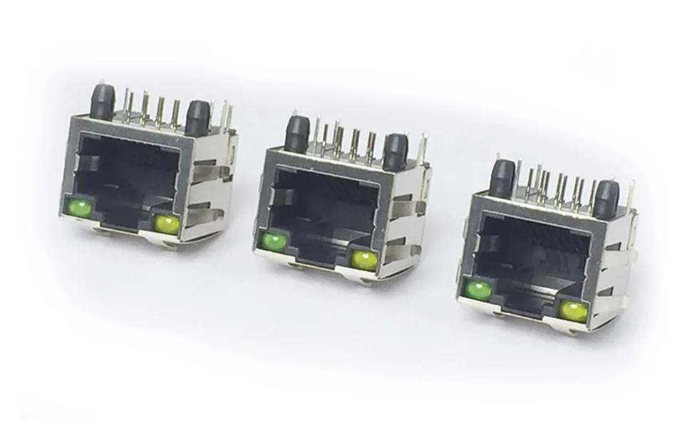 10 шт./лот 8P8C RJ45 женский PCB Панель Крепление разъем w/светодиодный светильник 6 пластинчатых пружин один порт RJ45 терминал для сети Ethernet