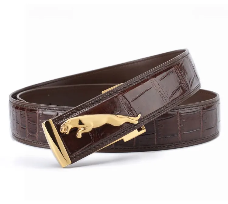 McParko Crocodile Mens Belts Luxury Genuine Leather Belt Men Original Brand Design Animal Buckle Leopard Jeans Waist Belts Brown