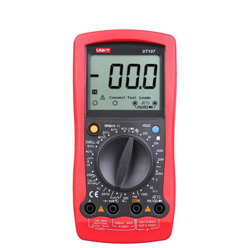 

UNI-T UT107 Handheld Automotive Multipurpose Meters Manual Range Multimeter Input Protection Tach Battery Test.