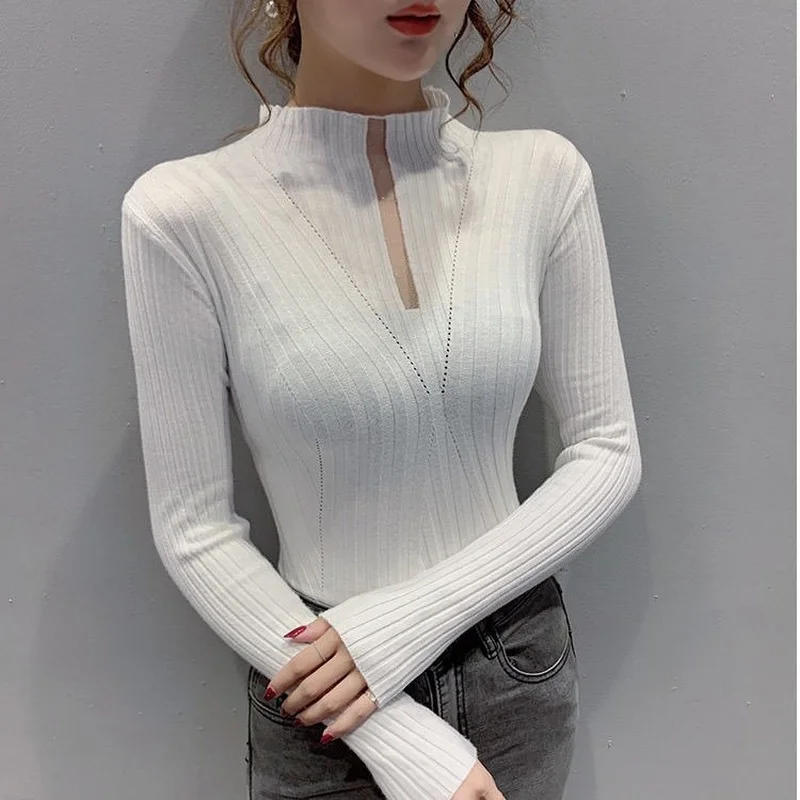 Свитер женский весенне-осенний трикотажный с невысоким воротником | Женская
