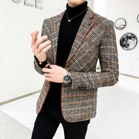 2021 grid Brand clothing Men spring Casual business suit/Male High quality cotton slim fit Blazers Jackets/Man plaid coats S-4XL