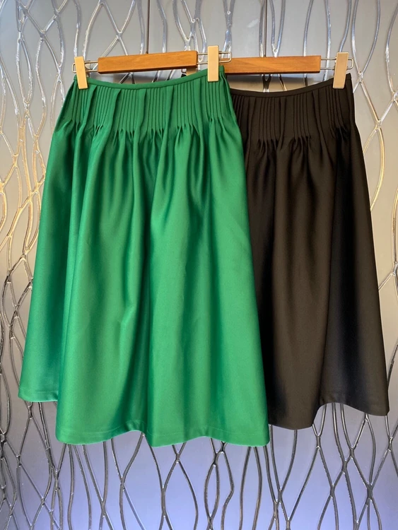 

2021 new women fashion pleated elastic waist skirt waist decoration solid color all-match half skirt half skirt 1015