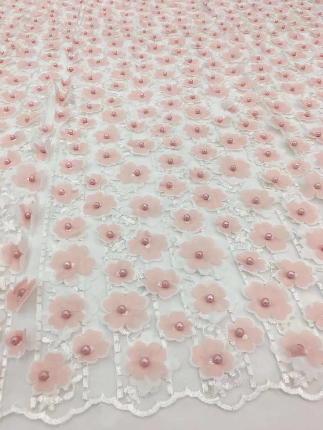 Кружевная ткань французский Тюль с 3D цветами вышивка жемчугом и бисером RF28461 | Дом
