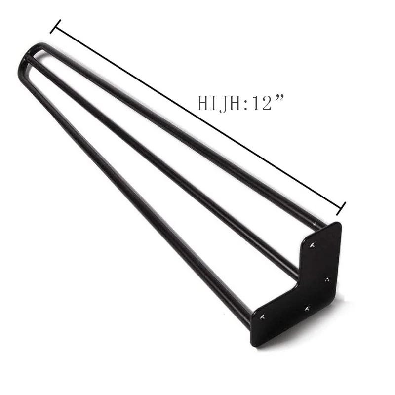 

4PCS 12 Inch Hairpin Furniture Legs with Rubber Floor Protectors for Nightstand Coffee Table Desk