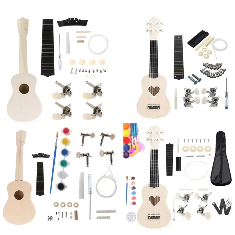 New 1 Set Men Women DIY Ukulele Make Your Own Ukulele Hawaii Ukulele Kit Musical Instrument 4 Styles