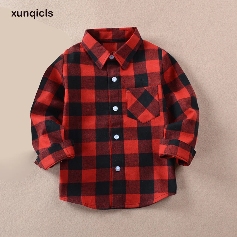 Рубашки для мальчиков и девочек детская клетчатая блузка хлопковые детские