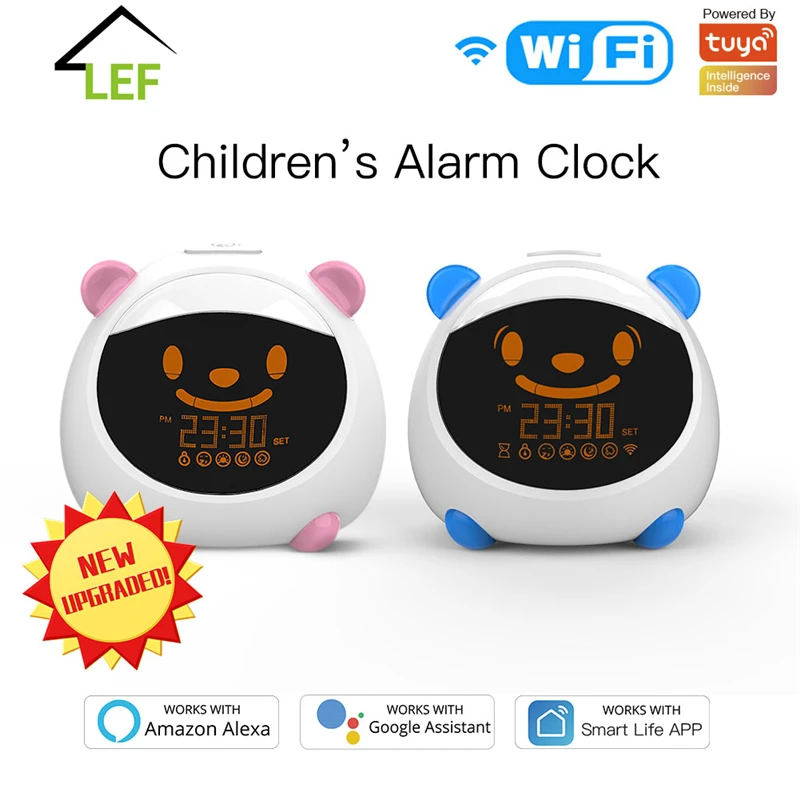 

WiFi Smart Kids' Alarm Sleep Trainer Clock Light Sound Expression Smart Life Tuya App Voice Control with Alexa Google Home