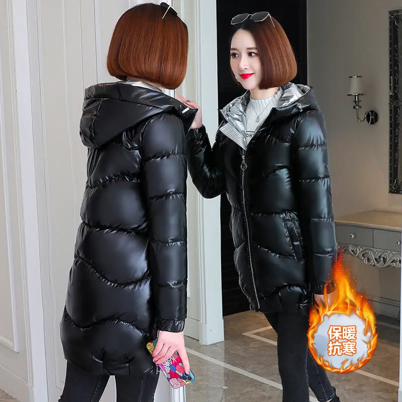 Women No Wash Bright Cotton-Padded Jacket 2021 Female Korean Mid-Length Coat Winter Loose Colorful Hooded Down Cotton JacketA118
