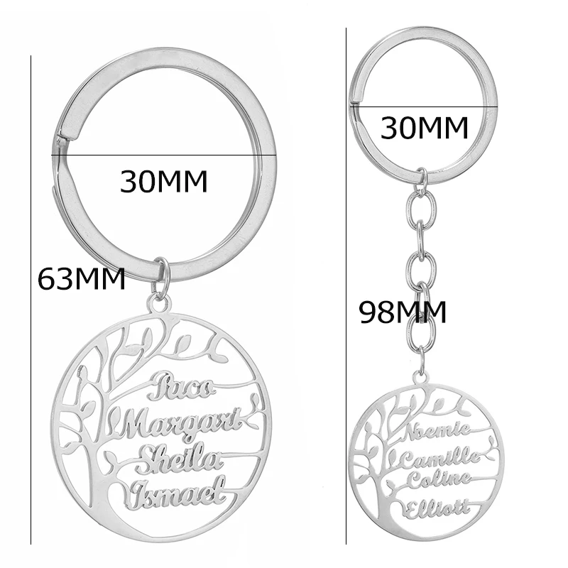 

Tree Of Life Custom Name Keychain Personalized 18K Gold Stainless Steel Family Tree Letter Necklace For Women Men Key Ring 2020