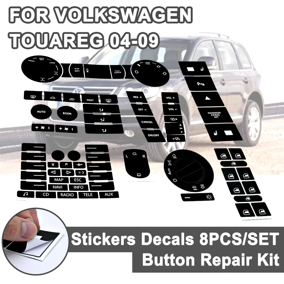 

8pcs for Volkswagen Repair Auto Stickers Decals Replacement Car Steering Wheel Windows Headlight Climate Switch Worn Button