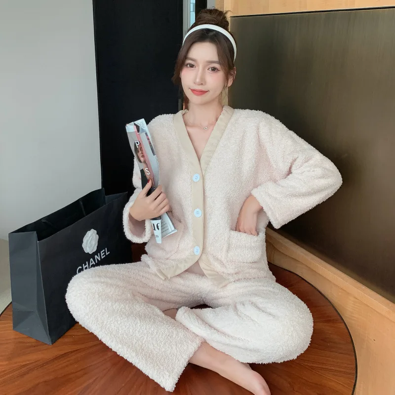 

Пижама женская осенне-зимняя Новинка 2021 кимоно с длинными рукавами коралловый бархатный Свободный Повседневный домашний костюм можно носи...