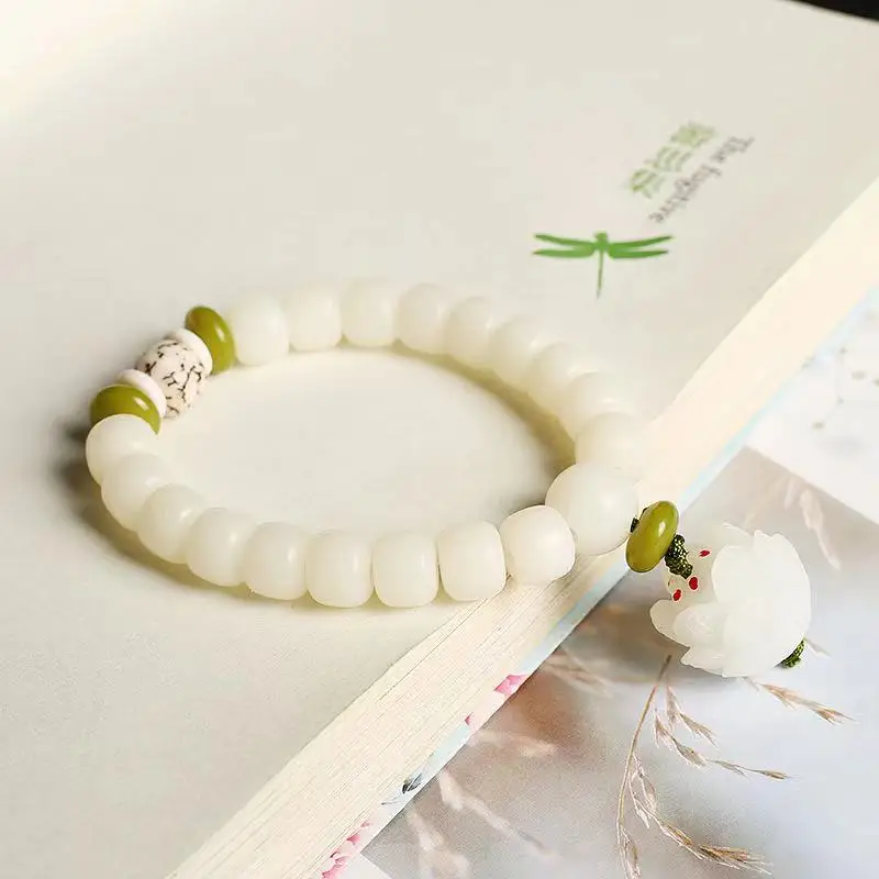 

Creative New White Jade Bodhi Single Circle Bracelet Teahouse Buddha Beads String Jewelry Decoration