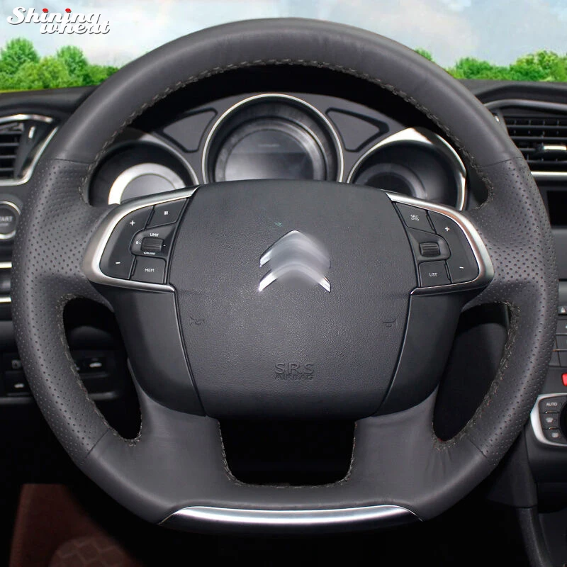 

Hand-stitched Black Leather Car Steering Wheel Cover for Citroen C4 C4L