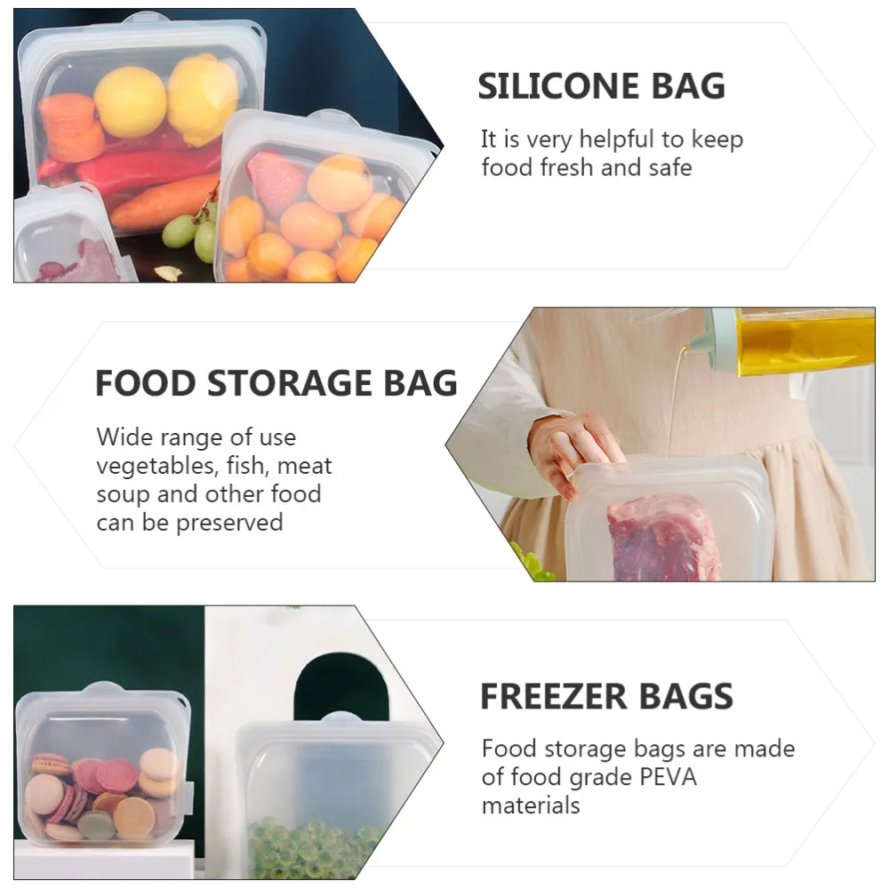 

1 Set 3Pcs Reusable Freezer Bags Silicone Food Fresh-keeping Bags (White)