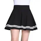 Юбка женская с завышенной талией, пикантная однотонная мини-юбка-трапеция в полоску, плиссированные юбки миди, для девочек, школьная форма, большие размеры