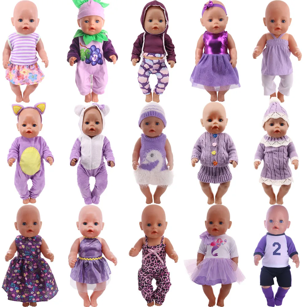 

Doll Clothes 25Style Series Purple Dress Handmade Sweater For 18Inch American Doll & 43 Cm Reborn Baby Clothes Accessories,Gifts