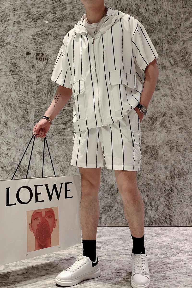 Корейский Летний мужской короткий комплект мода 2021 тонкая мужская рубашка с