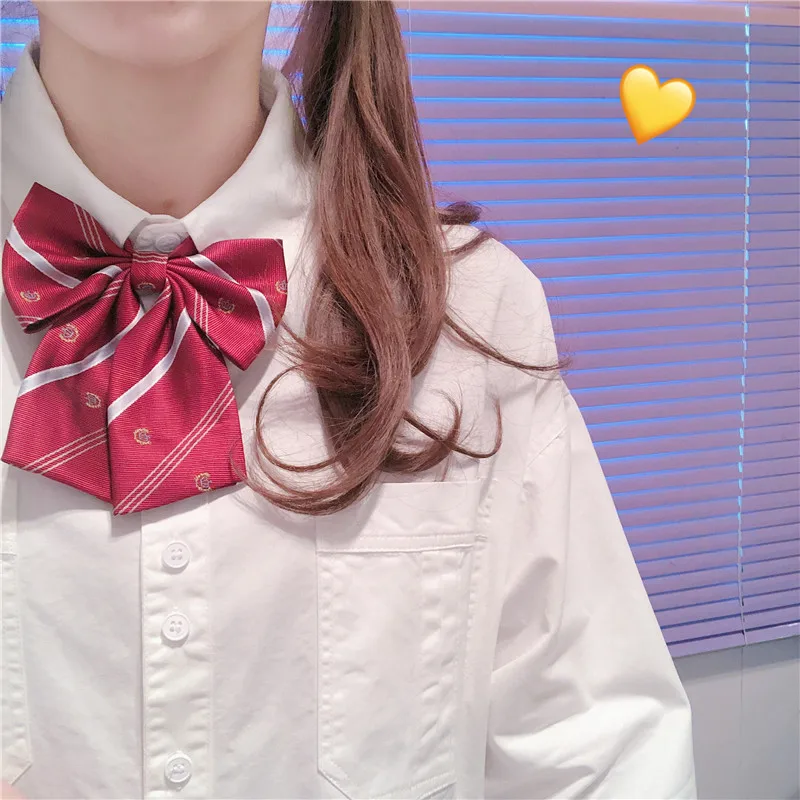 

Women Spring New Loose Blouse JK Bow tie Small fresh Wild Teen Girls Student White Long sleeve Bowknot Shirt Tops Preppy Style