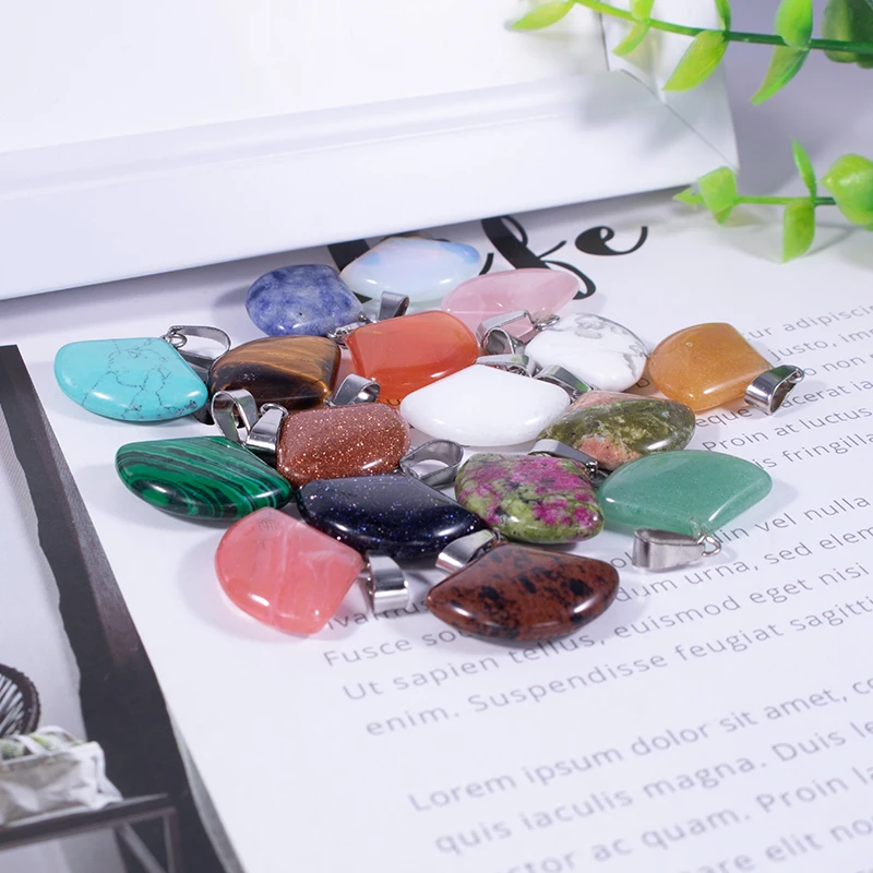 

25PCS Pendant Natural Stones Jade A Lucky Charm Sector Necklace Crystal Beads For Jewelry Making