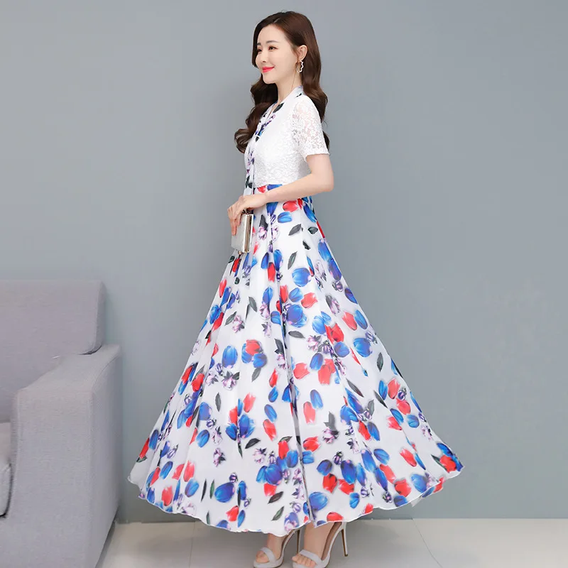 

2021 summer new lace temperament goddess Fan Mingyuan fashion over-the-knee skirt covered belly waist slim plus size dress