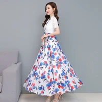 2021 summer new lace temperament goddess fan mingyuan fashion over the knee skirt covered belly waist slim plus size dress