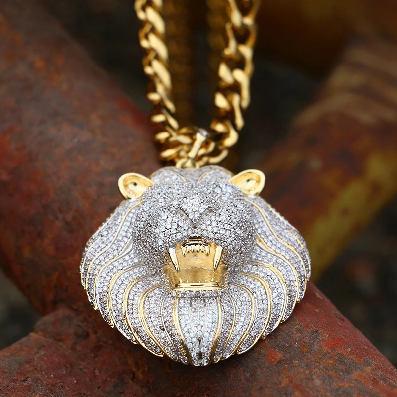 

1 Fashion Iced Out Micro Pave Cubic Zircon Lion Head Pendant Necklace for Men's Hip Hop Jewelry Design Rock Jewelry Gift Collar