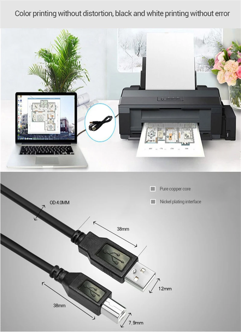 2 шт 6FT USB 0 типа Папа-папа B Мужской портативный лазерный принтер кабель Шнур для