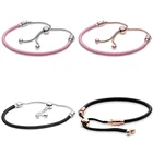 Оригинальный Розовый кожаный браслет S925 с регулируемой скользящей застежкой для популярного браслета с бусинами ювелирные изделия сделай сам