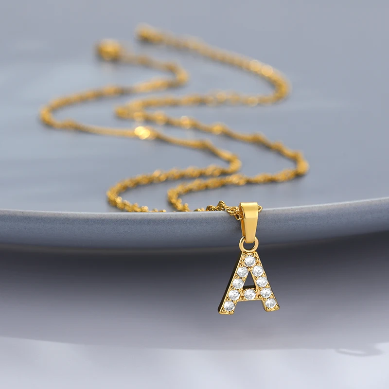 Exquisite Zircon Letters Initial Necklace For Women Men Water Wave Chain A-Z Alphabet Pendant Necklace Couple Jewelry Gifts 2