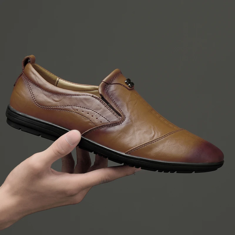 Men Casual Driving Flats Genuine Leather Shoes sping autumn Business fashion Brand | Обувь