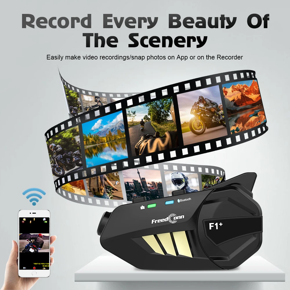 Freedconn F1 плюс 6 мотоциклистов группа домофон Водонепроницаемый объектив HD 1080P