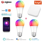 Умная Светодиодная лампа Tuya, Wi-Fi, E27, Tuya Zigbee интеллектуальная Wifi лампа, 220 В, приложение Smart Life, свет RGBCW, 9 Вт, для Alexa, Google Home