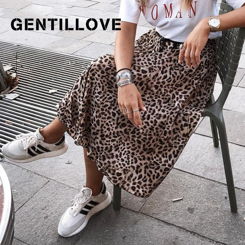 

Винтажная Плиссированная Юбка-миди Gentillove с леопардовым принтом и змеиным принтом, ТРАПЕЦИЕВИДНОЕ ПЛАТЬЕ с эластичным поясом на кулиске, юб...